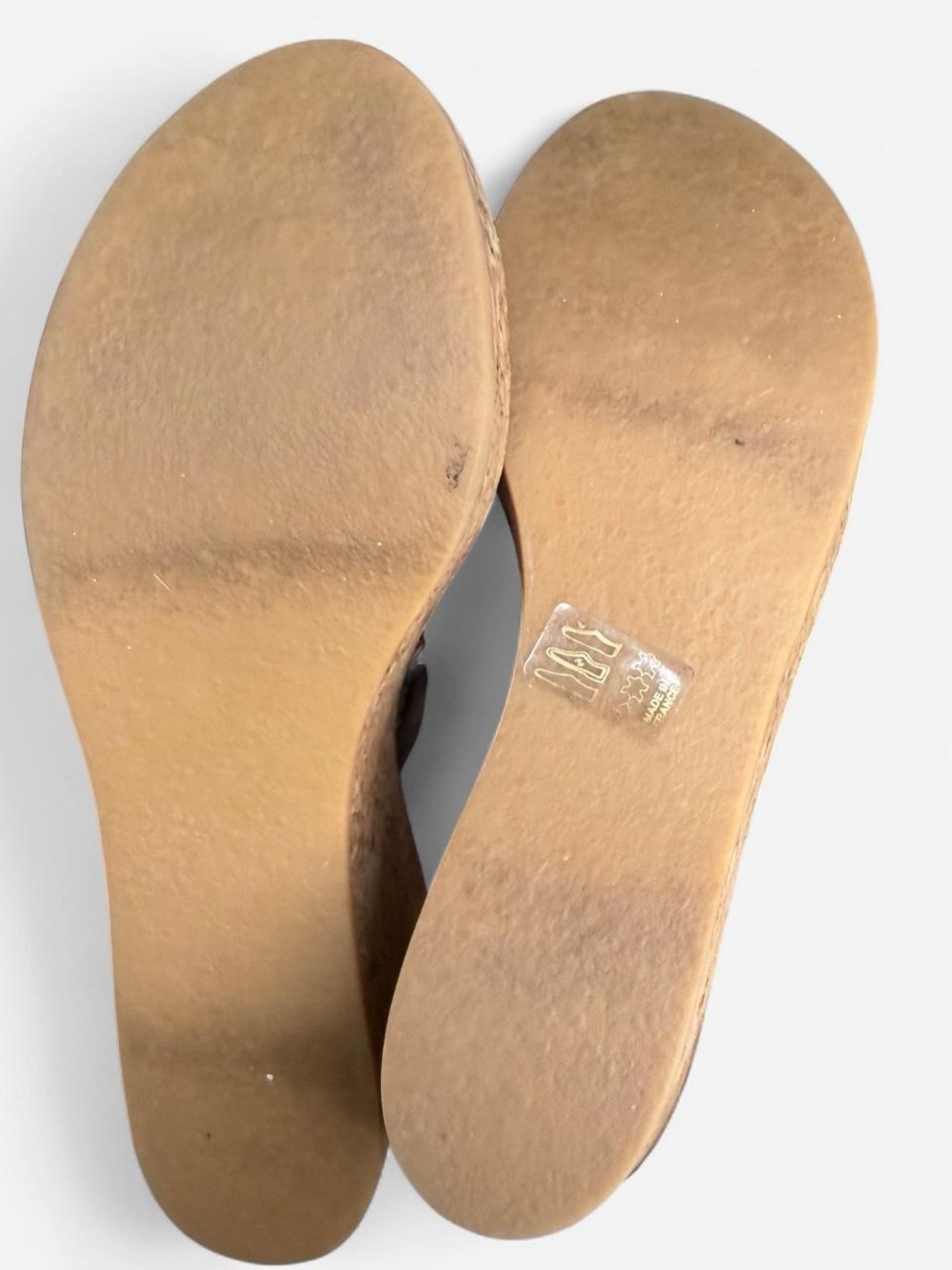 Women’s Wedge Cork Flip-Flop Sandals with Black Patent Straps - Picture 3 of 4
